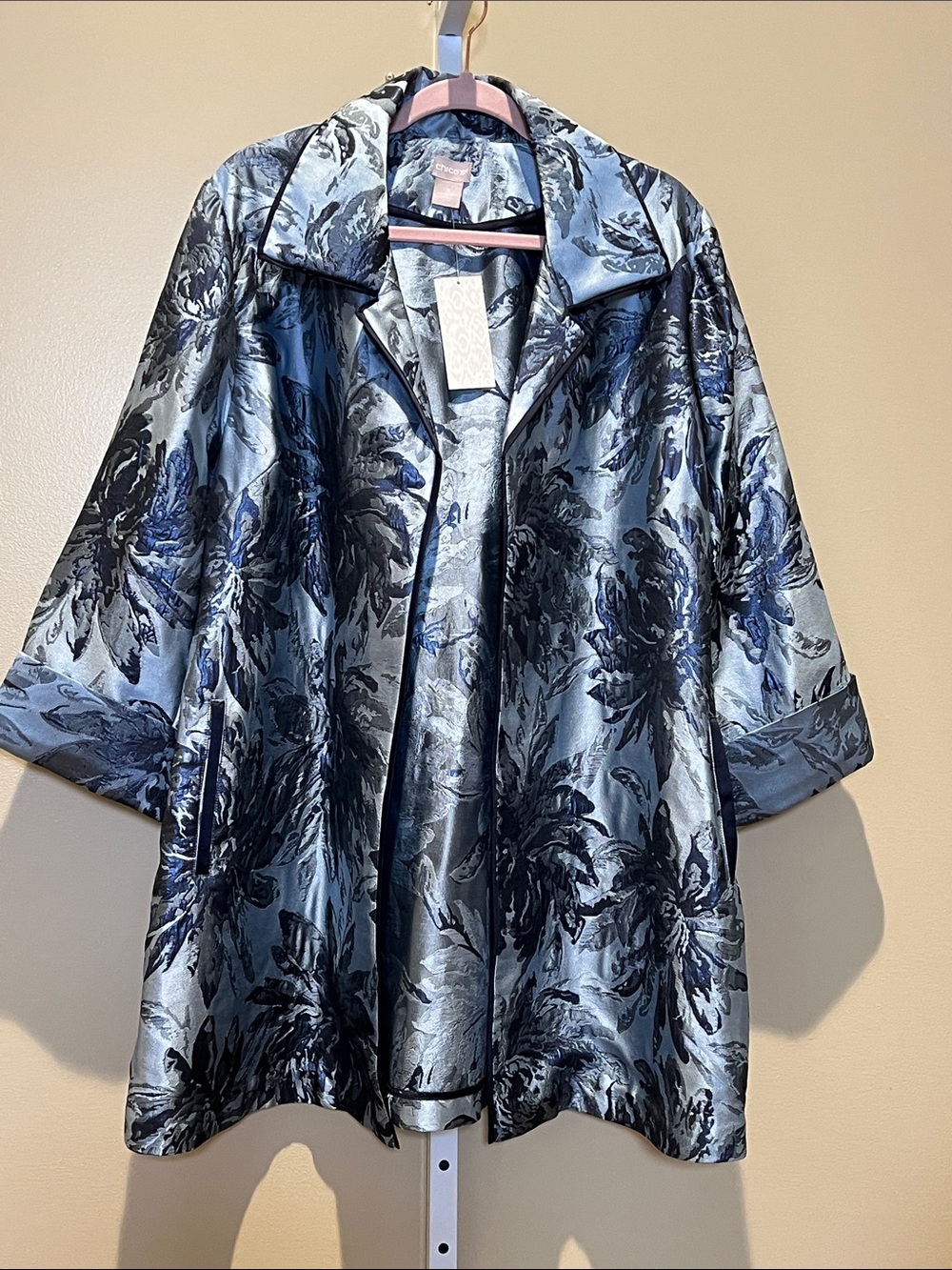 Chico's Blue and Navy Floral Jacquard Swim Coverup